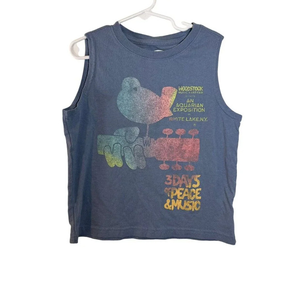 Old Navy Girls Woodstock Tank Top Small 6-7 Bird Guitar Peace Music Band Graphic - Picture 1 of 4